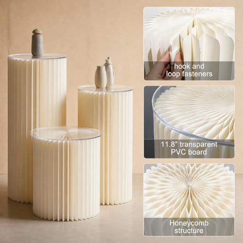 Foldable White Cylinder Pedestal Stands - 5 Pack for Party & Event Decor Variation of White / 5PCS