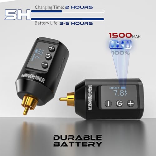 Wireless Tattoo Battery Pack - Black, Rechargeable 1500mAh Cordless Power Supply with LED Display for Rotary Tattoo Machines WB11-A