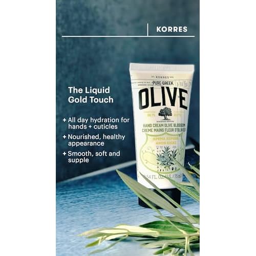 KORRES Olive Hand Cream, Nourishing and Hydrating Moisturizer with Greek Olive Oil and Antioxidants, For Soft Smooth Skin and Dry Hands, Vegan Skin Care for Women & Men, 2.54 Fl Oz