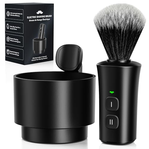 Electric Shaving Brush with Bowl - 30s Automatic Lather & Spin-Dry - Light Black