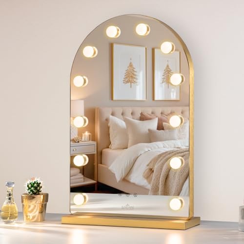 Champagne Gold 24.5-Inch Arched Hollywood Vanity Mirror with Lights