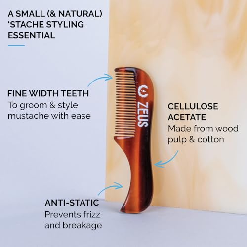ZEUS Handmade Saw-Cut Mustache Comb for Men, Fine Tooth, Durable, Hand Polished Pocket Beard Comb, Grooming Essential (3 PACK) Traditional