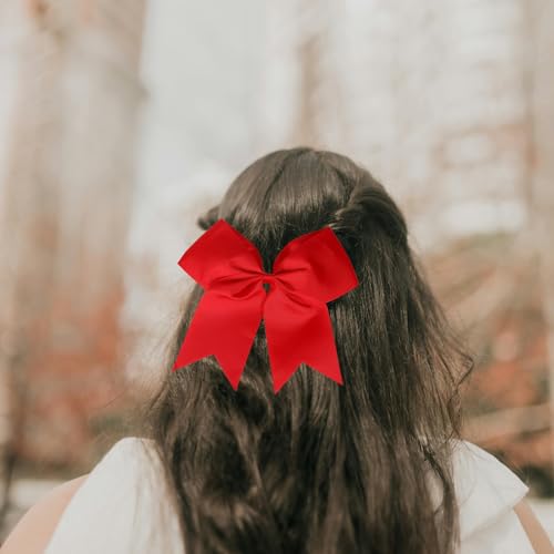 Chiduerm Red Cheerleading Hair Bows Set - 40pcs Large Grosgrain Ribbon Ponytail Holders for Girls & Sports