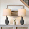 PoKat 23.5'' Farmhouse Set of 2 Nightstand Lamps - Rustic Linen Shade Deep Grey