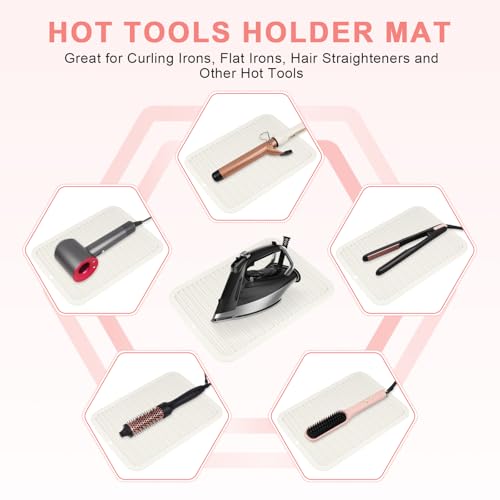 AMIJEAL Oversize Silicone Heat Resistant Mat for Hair Tools, Curling Iron Flat Iron Hair Straightener Holder Mat, Portable Hot Tools Sleeve Pad for Travel Vanity Salon(14.2" x 11.0")