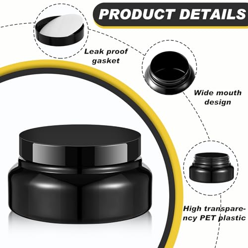 Plastic Cosmetic Jars with Lids and Labels, 8 oz, Black - Pack of 24