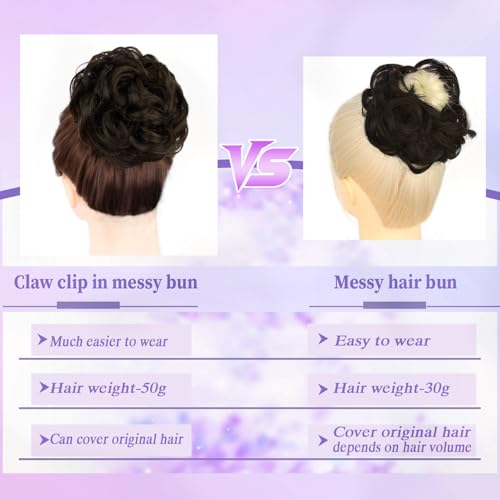 LRSICAL Natural Color Human Hair Messy Bun Hair Piece Clip-In Style