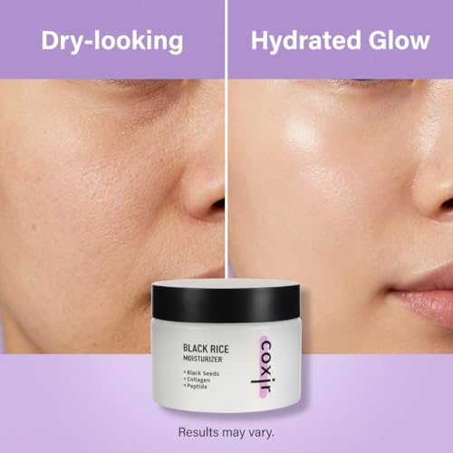 coxir Black Rice Moisturizer Face Cream, Hydrating Korean Moisturizer with Niacinamide, Collagen & Peptide Complex, Radiance, Barrier Support, Lightweight Non-Greasy(1.69 fl oz)
