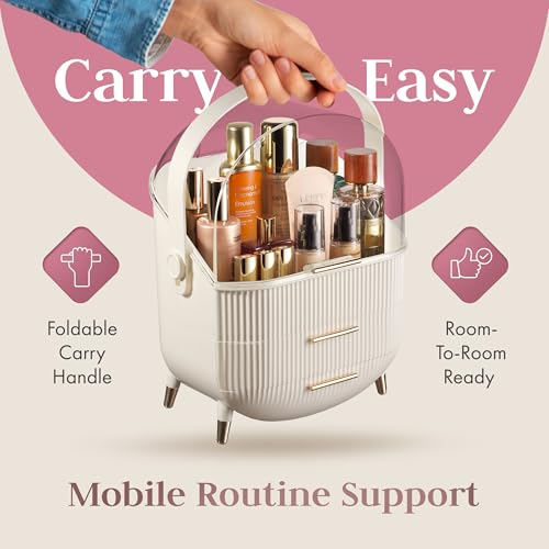 Large Clear Makeup Organizer with Lid & Drawers - White Variation