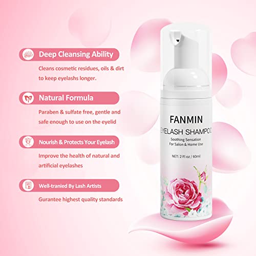Eyelash Extension Cleanser 60ml +Mascara Wand+ Brush Eyelid Foaming Cleanser,Eyelash Wash and Lash Bath for Extensions,Paraben & Sulfate Free,Makeup Remover,Salon and Home use£¨60ml/2fl.oz£©