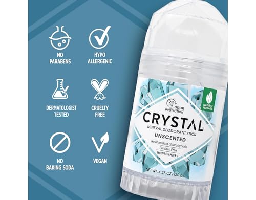Crystal Essence Unscented Mineral Deodorant Stick Pack of 12 - 24-Hour Odor Protection, Aluminum & Paraben Free