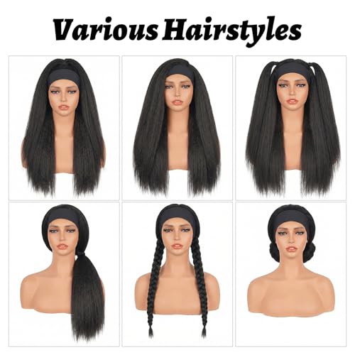 Looxey Black 1 / 20 Inch Kinky Straight Headband Wig for Black Women - Glueless, Natural Look