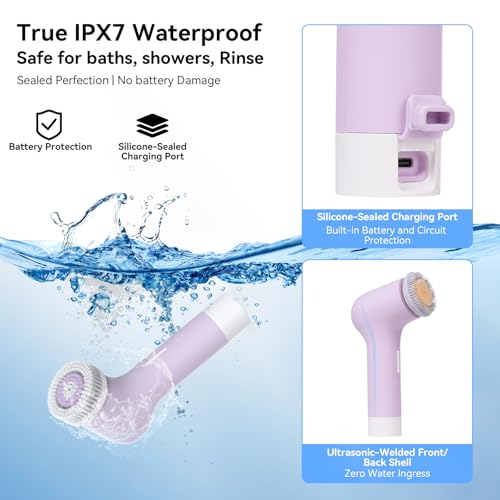 Purple Electric Facial Cleansing Brush with Dual-Ring Heads - Rechargeable Silicone & Exfoliator