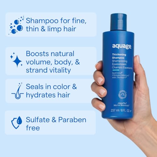 AQUAGE SeaExtend Thickening Shampoo, Thermal-V Technology Seals Heat Out, Prevents Haircolor Fade and Thermal Styling Damage, 8 oz