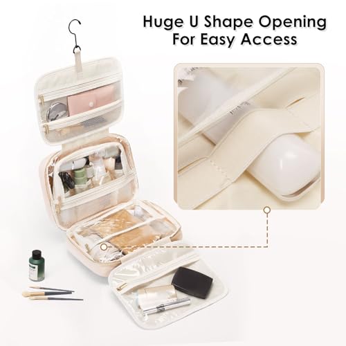 Beige Travel Toiletry Bag for Women, Hanging Cosmetic Organizer