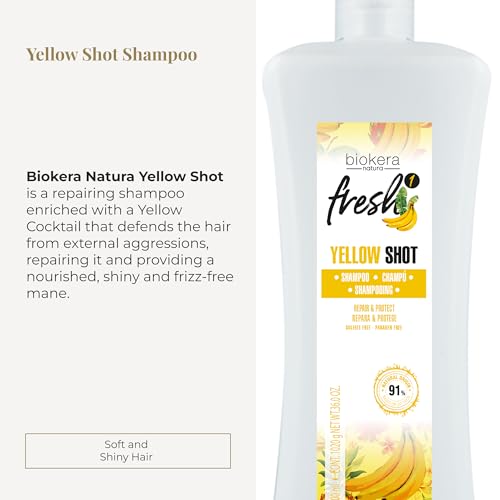 SALERM - Repair Shampoo Yellow Shot - Biokera Fresh - 1000 ml - Repairs and Protects - For Shiny, Frizz-Free Hair - Sulfate-Free and Paraben-Free Shampoo