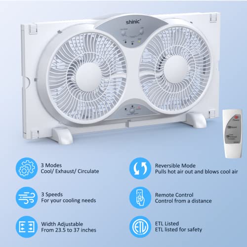 9-Inch Twin Window Fan - Reversible Airflow, Low Noise, Adjustable Size