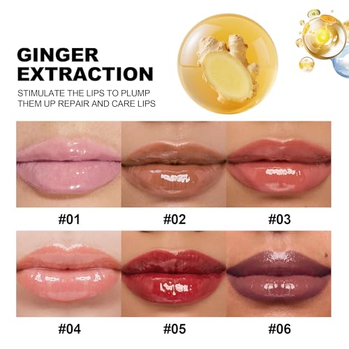 Hydrating Lip Plumper Gloss, Plumping Lip Oil, Lightweight High Shine Lip Plumper Gloss, Nourishing Long Lasting Non-Sticky Hydrating & Smoothing Lip Treatment for Dry Lips (Rose brown)