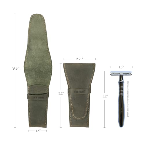 Leather Safety Razor Case - Handmade Travel Shaving Accessory in Dark Jade