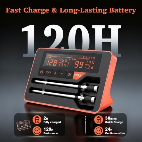 Wireless Bluetooth Meat Thermometer for BBQ Grill & Smoker - Digital Dual Sensors