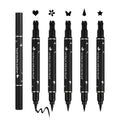 5PCS Liquid Winged Eyeliner Stamp Pen Set - Double-headed Black Eye Liner Pencil - Long-lasting Waterproof Stamp Eyeliner Set for Eye Makeup - Star, Heart, Flower, Butterfly, Triangle