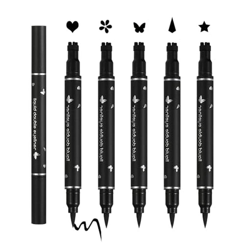 5PCS Liquid Winged Eyeliner Stamp Pen Set - Double-headed Black Eye Liner Pencil - Long-lasting Waterproof Stamp Eyeliner Set for Eye Makeup - Star, Heart, Flower, Butterfly, Triangle