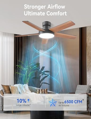 44 Inch Black Ceiling Fan with Lights and Remote - Dimmable, Quiet, Reversible, Low Profile