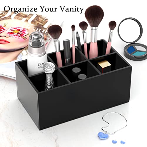 HIIMIEI Black Makeup Brush Holder Organizer Acrylic 6-Slots Cosmetic Brushes Storage Organizer for Vanity Countertop
