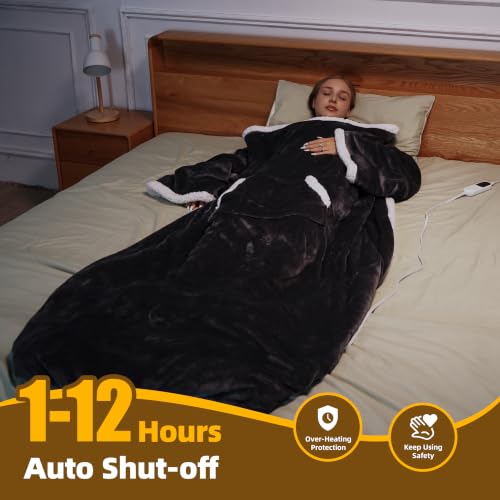 Wearable Heated Blanket with Foot Pocket, Fast Heating, 6 Heat Levels, 52x72 Inches