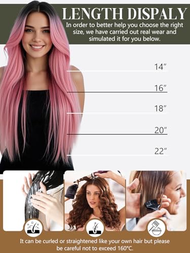 Hair Extensions Tape in Human Hair 14 Inch Pink 10 Pcs 25g - Silky Soft & Reusable
