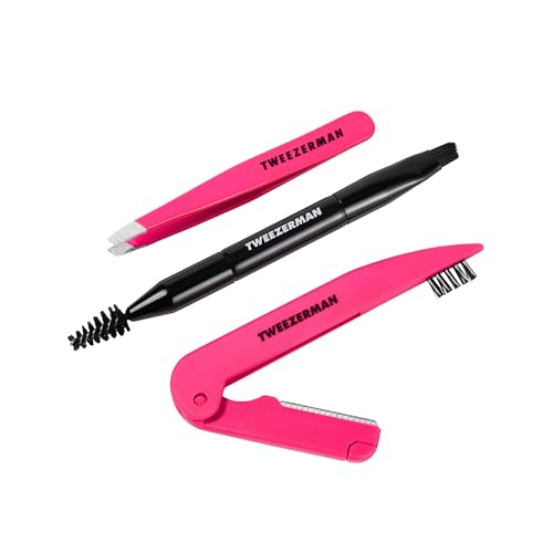 Mini Brow Rescue Kit with Tweezers, Brush & Razor for Eyebrow Grooming
