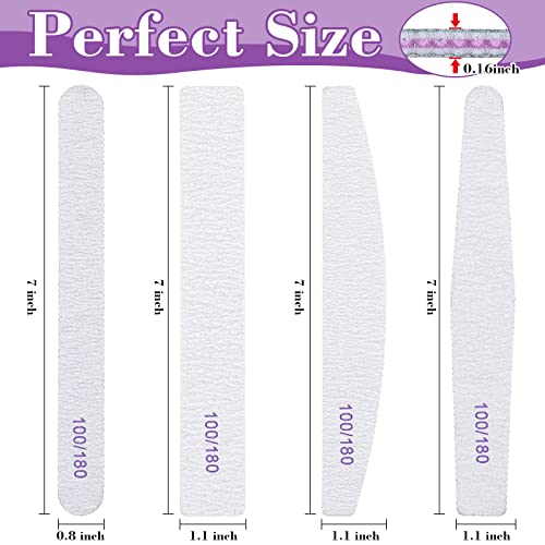 200 Pcs Nail Files Bulk Set 4 Styles Double Sided 100/180 Grit Manicure Tools