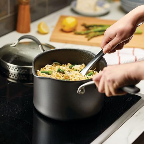 Nonstick 3-Quart Saucepan with Straining Lid - Graphite, Dishwasher Safe