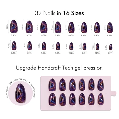 Short Almond Cat Eye Dark Purple Shimmer Nails Kit with Variation 04-Interstellar