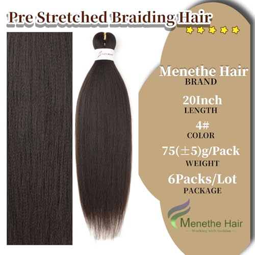 Pre Stretched Braiding Hair Extensions 20 Inch Dark Brown 6 Packs - Crochet & Twist Styles