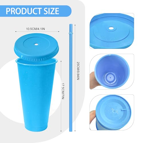 72 Pack Glitter Plastic Cups with Lids and Straws - 24 oz Reusable Coffee Cups for Parties