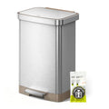 EKO Hudson Matte Stainless Steel Step Trash Can 50L with Rear Bag Storage
