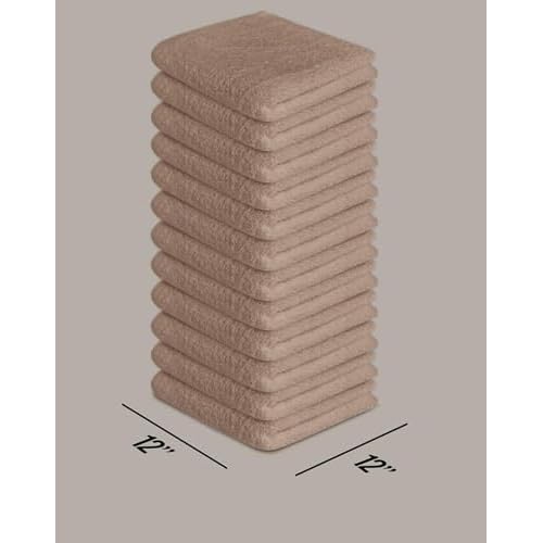 Softolle 100% Cotton Washcloths 24 Pack (12x12 Inches) Soft, Highly Absorbent Washcloth, Face Towels, Wash Cloths for Face, Ring Spun, Bulk Pack (Taupe)