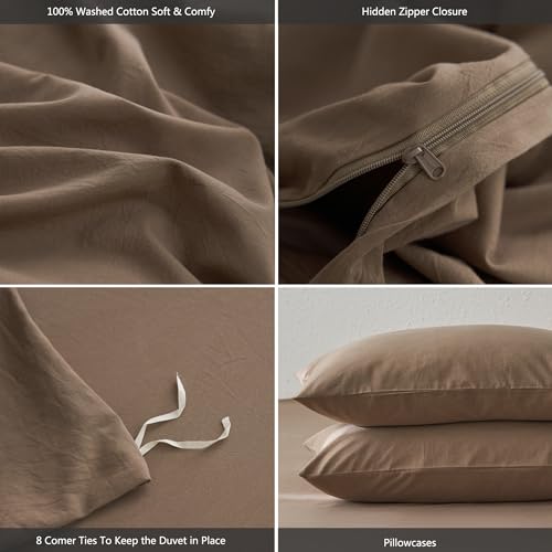 MooMee King Duvet Cover Set - Bombay Brown Twill 100% Washed Cotton, No Comforter