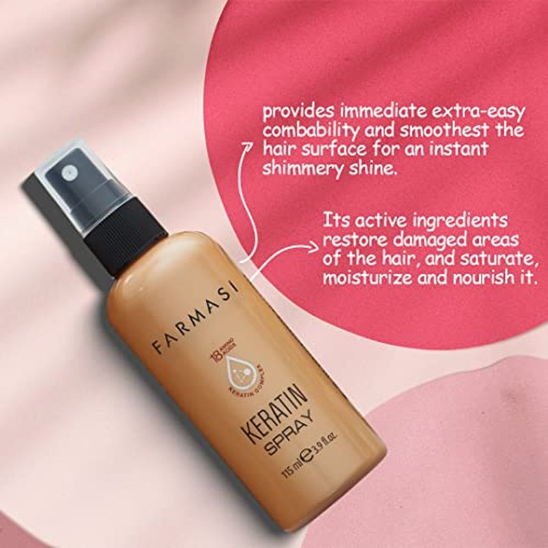 FARMASi Keratin Therapy Repairing Hair Spray, Leave In Detangling & Shine Support for Dry Damaged Hair, Lightweight Styling Care, 3.9 fl oz