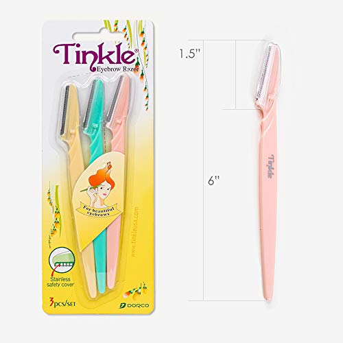 Tinkle Dermaplaning Tool 18ct, Dermaplane Razor for Women, Safe and Easy Peach Fuzz Remover, Eyebrow Trimmer with Protective Cover (12 Packs of 3)