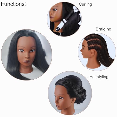Mannequin Head for Hairdressing Training - 26-28 Inch Braiding Head with Synthetic Yaki Hair - Variation B