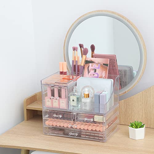 Cq Acrylic 2-Pack Clear Makeup Organizer with 5 Stackable Drawers & Top Holder