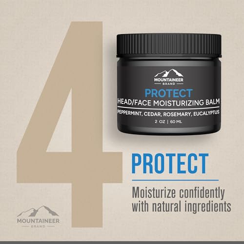Mountaineer Brand Bald Head Care Gifts For Bald Men | All Natural 4 Step Daily Skin Care for Healthy Scalp & Face | Exfoliate Scrub | Cleanse Wash | Shine Away PH Balance | Protect Moisturizing Balm
