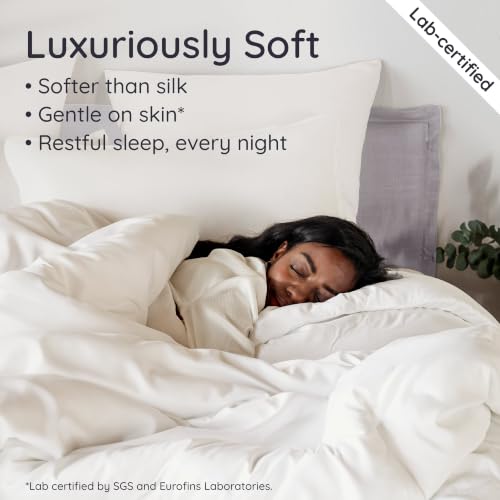 Queen Duvet Cover Set - 3pcs Eco-Friendly Bamboo Cotton Cooling & Soft Ivory