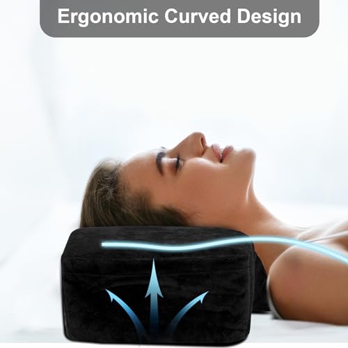 IMENE Lash Pillow for Lash Extensions Black Memory Foam Ergonomic Bed Pillow with Velvet Cover & Organizer Pockets