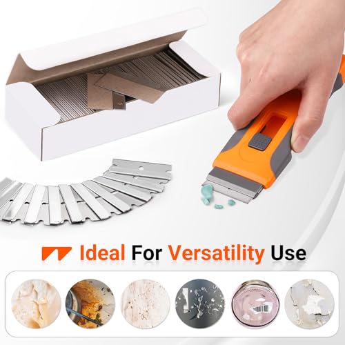 WRAPXPERT Single Edge Razor Blades,100 Pack Razor Blades Single Edge,Stainless Steel Blade for Standard Scraper Tool,Glass & Paint Scraper