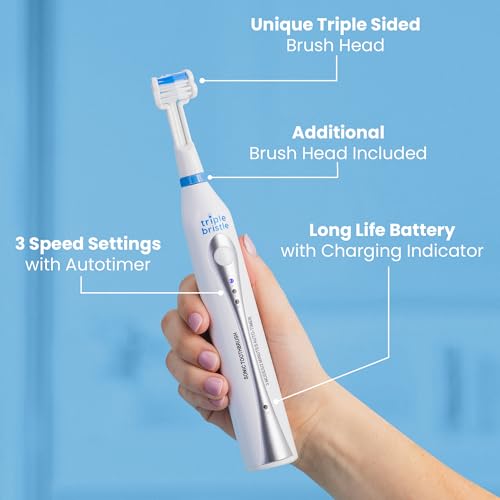 Triple Bristle Sonic Toothbrush with 3-Sided Replacement Heads - Blue Bundle