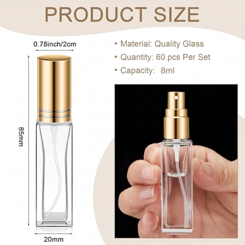Glass Perfume Atomizer 8ml Gold - Pack of 60 Portable Refillable Bottles