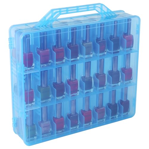 Universal Nail Polish Holder Gel Nail Polish Organizer Case for 48 Bottles Adjustable Dividers Space Saver,Double Sided Storage for Nail Bottles Mini Cars Threads Essential Oils (Blue)